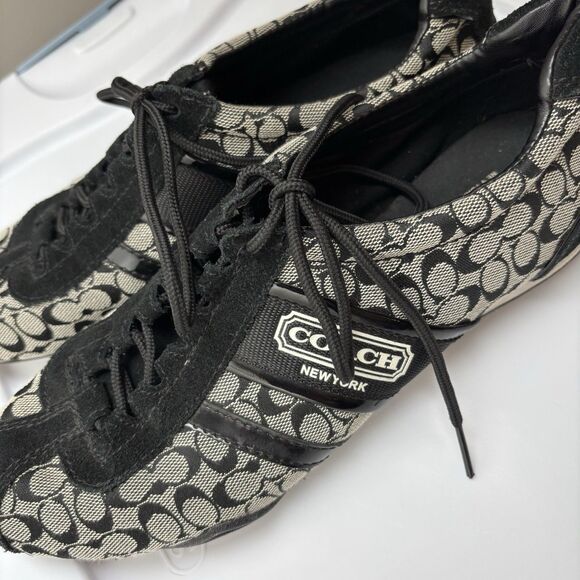 Coach Womens 8.5M REMONNA Shoes Black White CC Logo Print Lace Up Sneakers - Picture 8 of 9